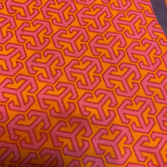 Vtg Tory Burch Logo Print Drawstring Dust Bag 14” x 14” Orange Shoe Purse Fabric - Picture 3 of 6